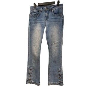 Red Button Jeans Womens Small Snap Button Leg Denim Y2K Western Boho Punk Norm